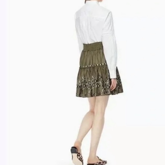 Kate Spade Olive Hue Green Black/White Embroidered Floral Poplin Skirt NWT M - Picture 4 of 15